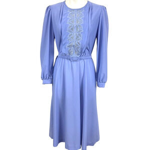 JCPenney Jc Penney Vintage Blue Blouson Pleated Midi Belted Dress NWT sz 8 P
